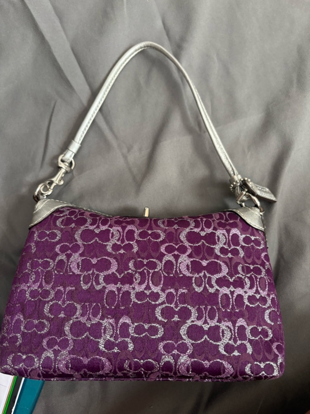 Vintage Coach Y2K mini pochette bag/wristlet purple & silver